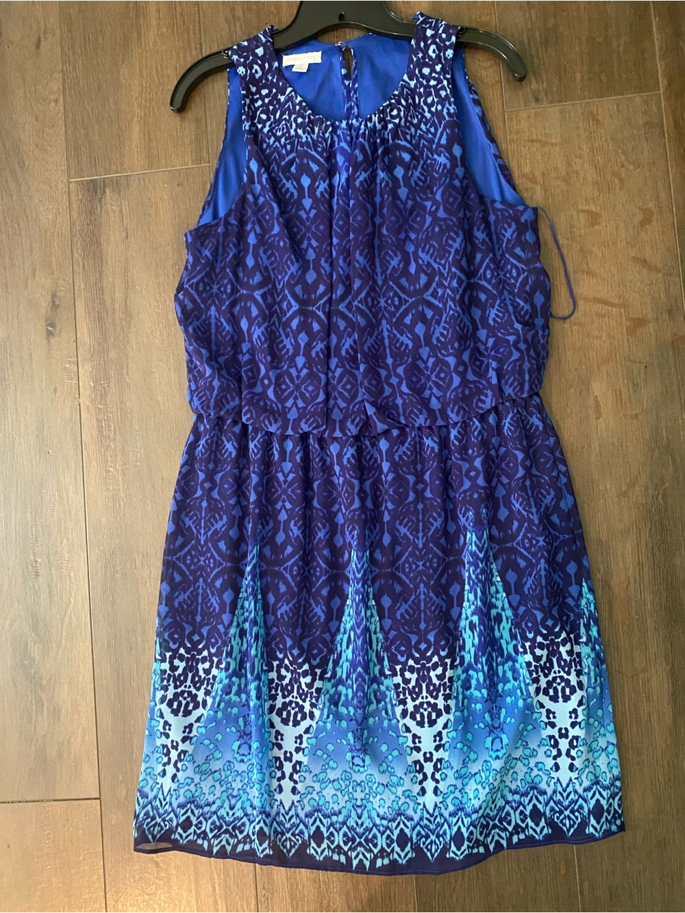 London Times Navy & Teal Printed Sleeveless Mini Dress